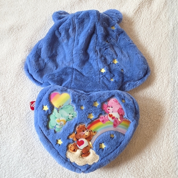 Dolls Kill Handbags - Dollskill x Carebears Lotsa heart hoodie backpack in blue
